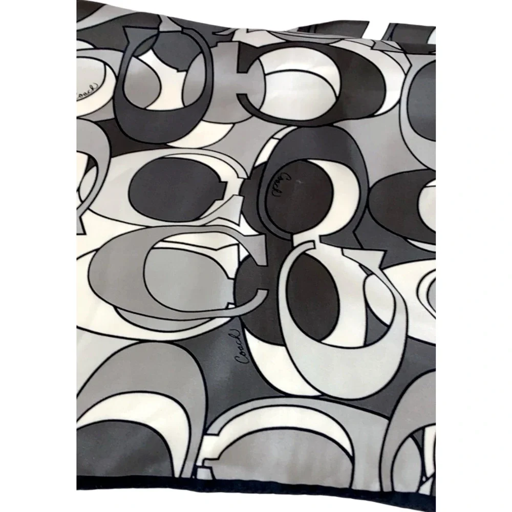 COACH Vintage 27" Square Silk Scarf Tonal Gray OPTIC Signature Pattern - Picture 5 of 10